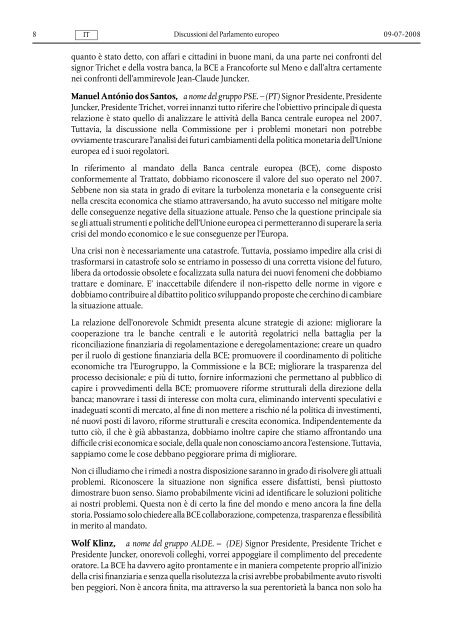 Discussioni del Parlamento europeo - Europa