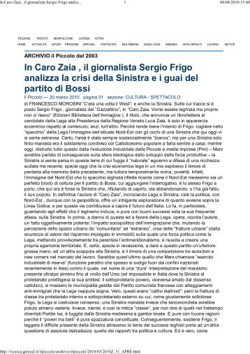In Caro Zaia , il giornalista Sergio Frigo analizza la crisi della ...