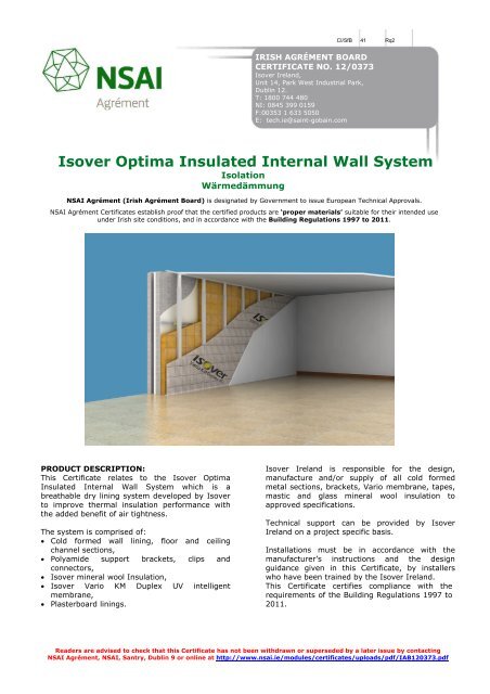 Isover Optima Insulated Internal Wall System