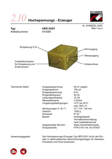 Hochspannungs - Erzeuger - SCHNIER Elektrostatik GmbH
