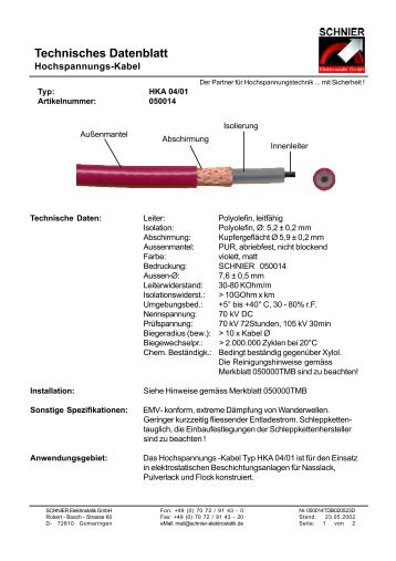 Technisches Datenblatt - SCHNIER Elektrostatik GmbH