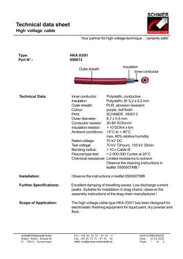 Technical data sheet - SCHNIER Elektrostatik GmbH