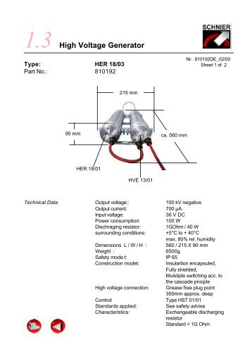 High Voltage Generator 1.3 - SCHNIER Elektrostatik GmbH