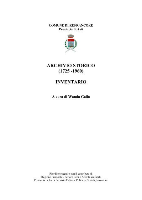 Archivio Storico 1725 1960 Inventario Comune Di
