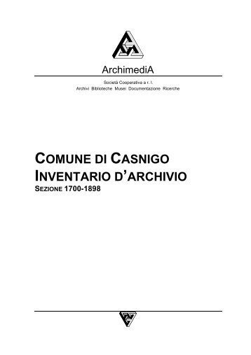 COMUNE DI CASNIGO INVENTARIO D'ARCHIVIO