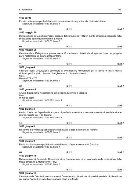 COMUNE DI CASNIGO INVENTARIO D'ARCHIVIO