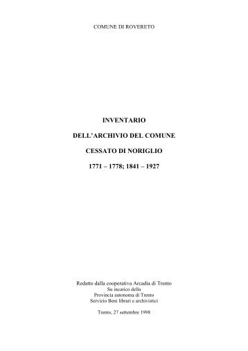 Inventario dell'archivio del Comune di Noriglio - Biblioteca civica di ...