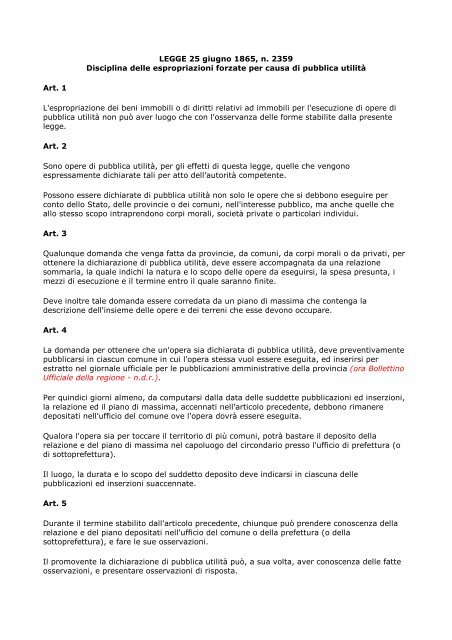 Legge n° 2359 del 25 giugno 1865