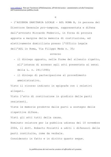 TAR Lazio, Roma, sez. III, Sentenza 10 novembre - tiziano tessaro