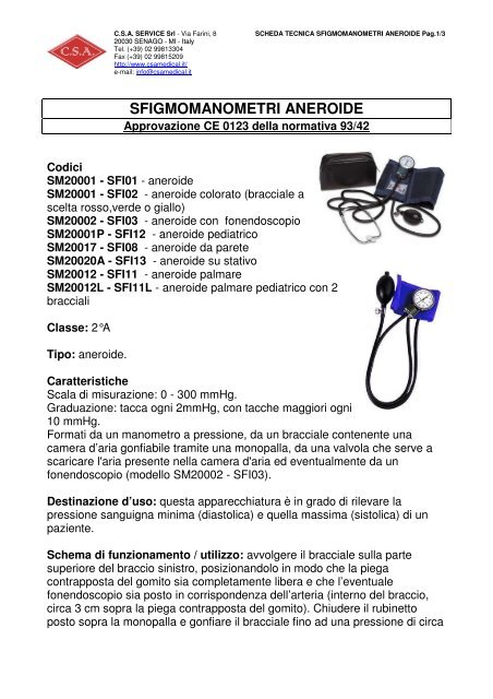 SFIGMOMANOMETRI ANEROIDE - C.S.A. Service Srl