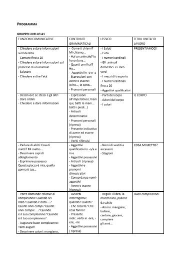 PROGRAMMA GRUPPO LIVELLO A1 FUNZIONI ... - Stranescuole.it