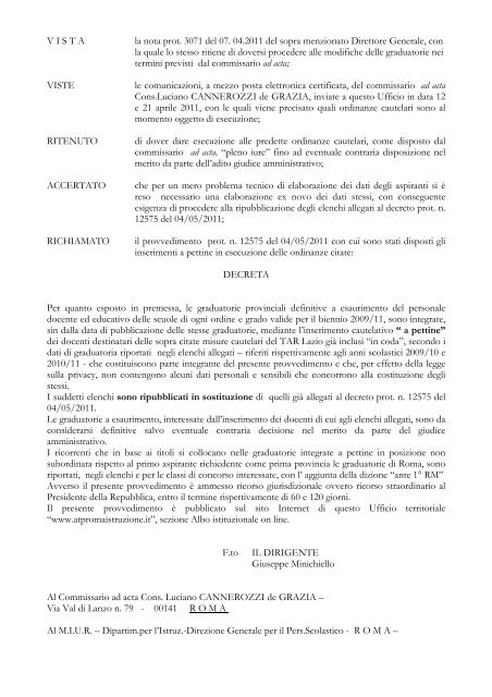 Decreto ins pettine Roma ripubblicazione - Ufficio X – Ambito ...