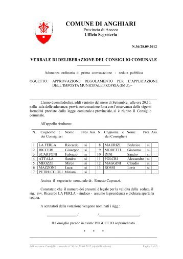 delibera di approvazione del regolamento imu - Comune di Anghiari