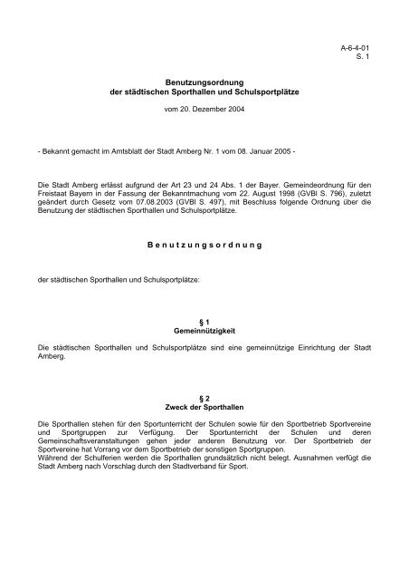 A-6-4-01 Benutzungsordnung der städtischen ... - Stadt Amberg