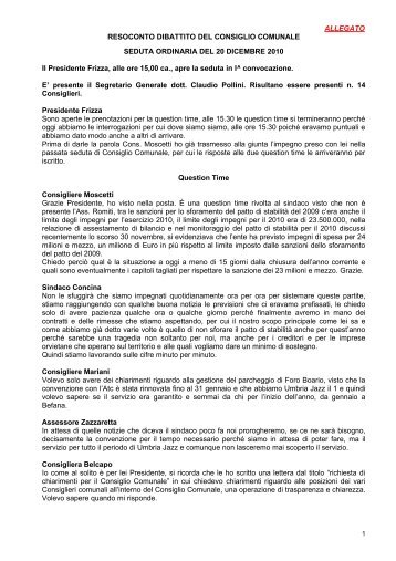 seduta ordinaria del 20 dicembre 2010 - Comune di Orvieto