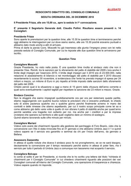 seduta ordinaria del 20 dicembre 2010 - Comune di Orvieto