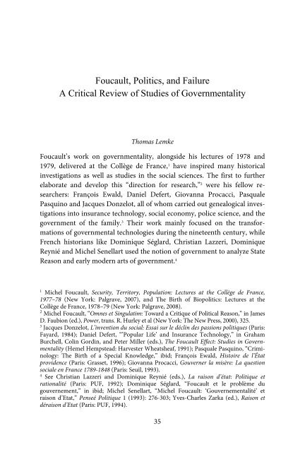 Foucault, Biopolitics, and Governmentality