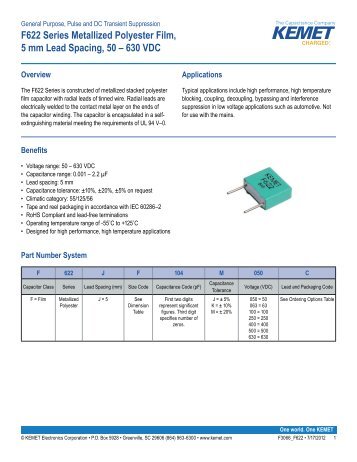 F622 series Metallized Polyester Film, 5 mm Lead spacing, 50 ² 630 ...