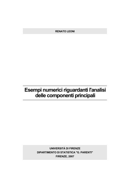 Esempi numerici riguardanti l'analisi delle componenti principali