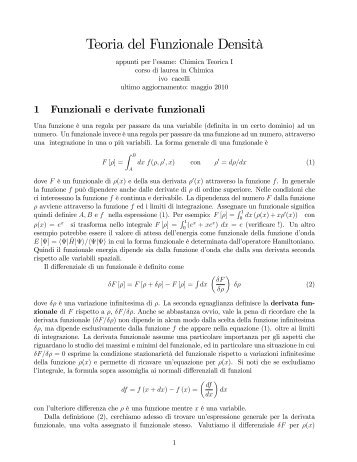 Teoria del Funzionale Densità - Dipartimento di Chimica e Chimica ...