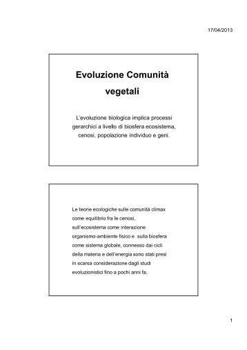 Evoluzione Comunità vegetali - Biologia strutturale e funzionale