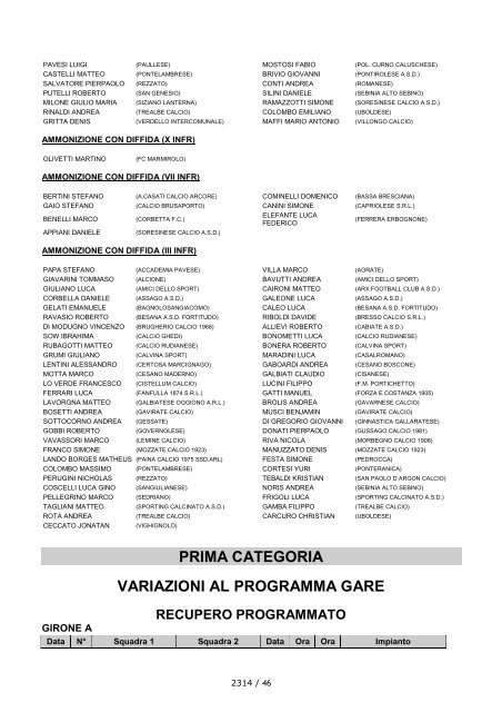 Comunicato Ufficiale N° 46 del 14/02/2013 - Lariosport