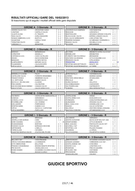 Comunicato Ufficiale N° 46 del 14/02/2013 - Lariosport