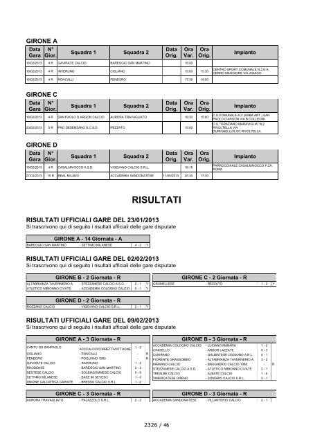 Comunicato Ufficiale N° 46 del 14/02/2013 - Lariosport