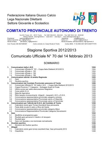 Comunicato n. 70 - FIGC Trento