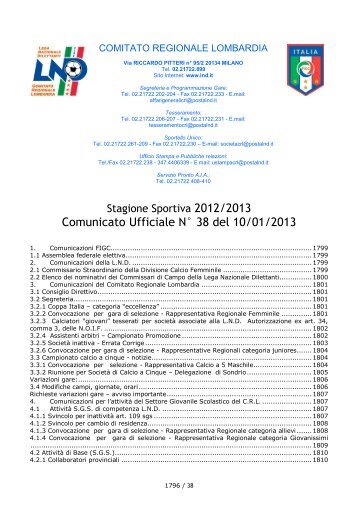 Comunicato Ufficiale N° 38 del 10/01/2013 - Il portale dello sport ...