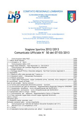 comunicato regionale Lombardia n. 50 del 7 marzo 2013