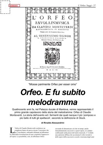 Saggi. Orfeo. E fu subito melodramma - Bimestrale di musica