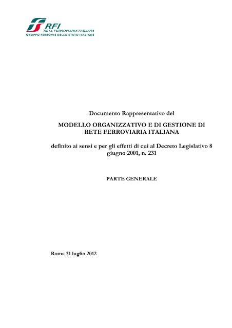 Documento Rappresentativo del MODELLO ORGANIZZATIVO ... - Rfi