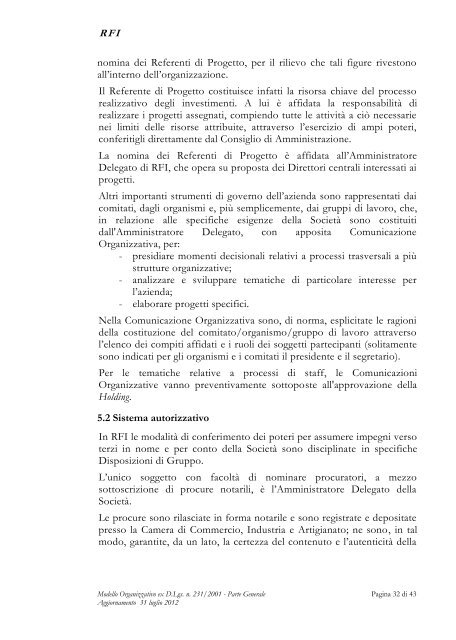 Documento Rappresentativo del MODELLO ORGANIZZATIVO ... - Rfi