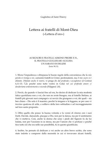 Lettera ai fratelli di Mont-Dieu - Monastero Virtuale