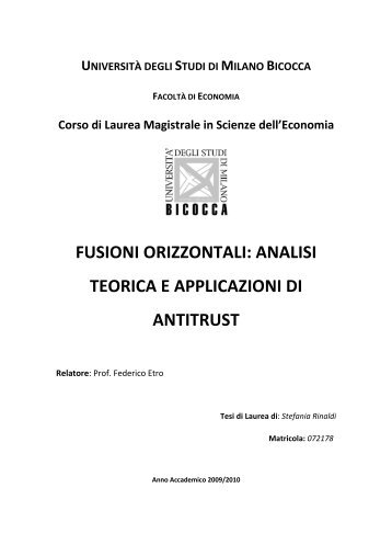 fusioni orizzontali: analisi teorica e applicazioni di antitrust - Intertic