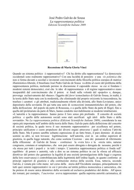 Recensione di Maria Gloria Vinci - PoliticaMente