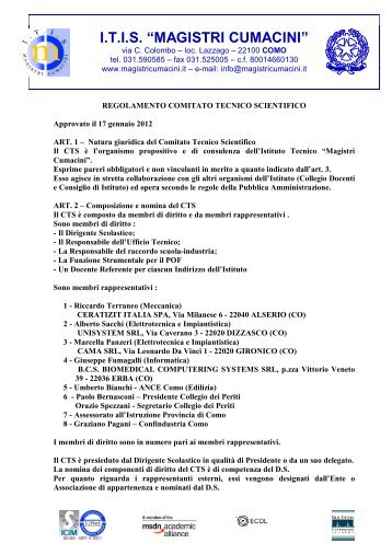 regolamento (approvato il 17/01/2012) - itis magistri cumacini