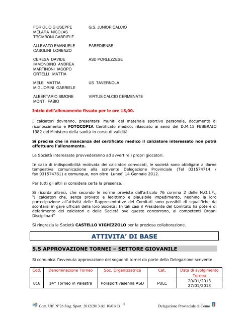 Stagione Sportiva 2012/2013 Comunicato Ufficiale N° 26 del 10/01 ...