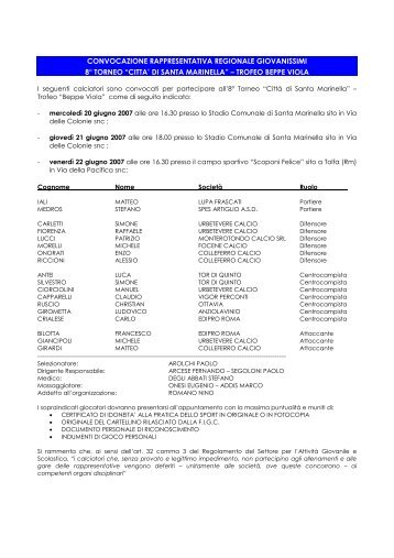 CONVOCAZIONE RAPPRESENTATIVA REGIONALE ... - Figc