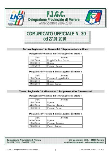 1 Torneo Regionale “ A. Giovannini “ Rappresentativa Allievi ...