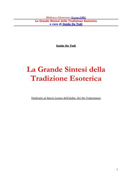 La Grande Sintesi della Tradizione Esoterica