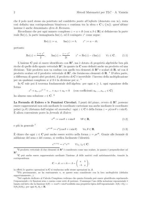 1 Classi Numeriche Fondamentali, Formula di Eulero, .... ecc.