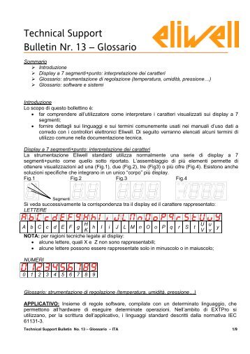 Technical Support Bulletin Nr. 13 – Glossario - Eliwell.it