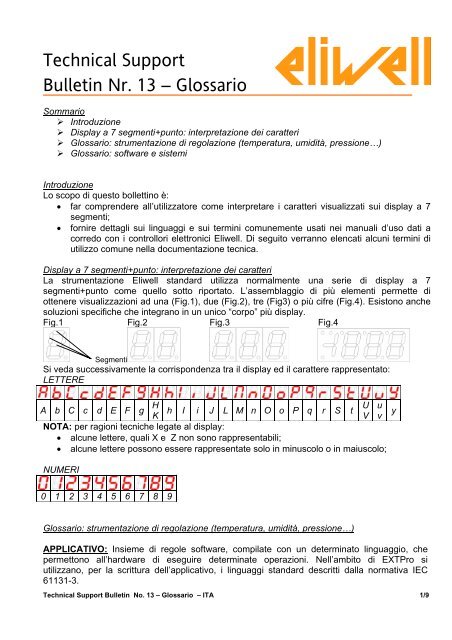 Technical Support Bulletin Nr. 13 – Glossario - Eliwell.it