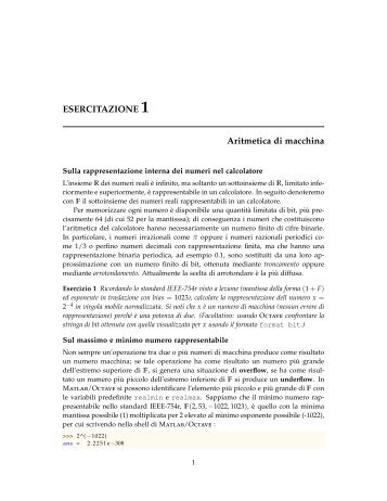 ESERCITAZIONE 1 Aritmetica di macchina