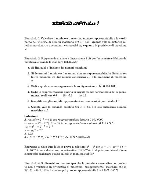 Esercizi sull'aritmetica di macchina e la rappresentazione