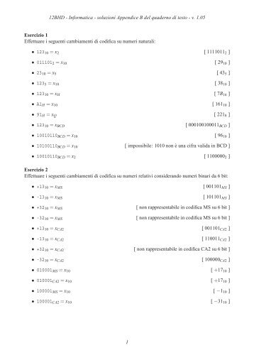 soluzione degli esercizi sulle codifiche numeriche - Politecnico di ...