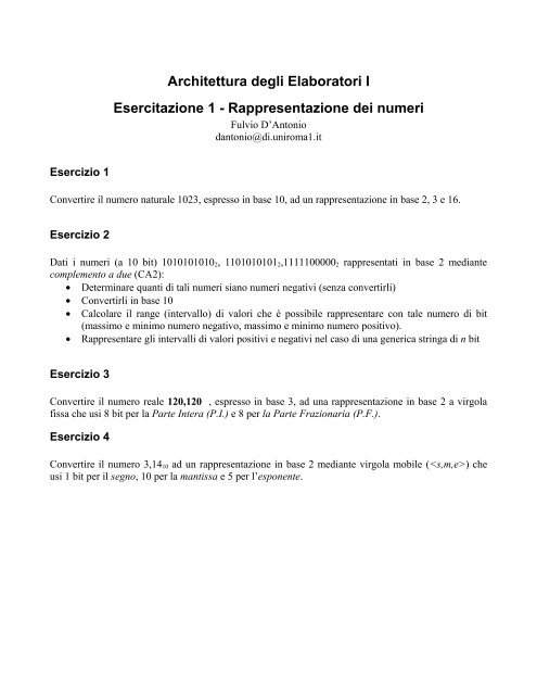 Architettura degli Elaboratori I Esercitazione 1 - TWiki