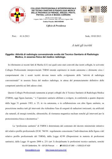 A tutti gli iscritti - Collegio TSRM Firenze